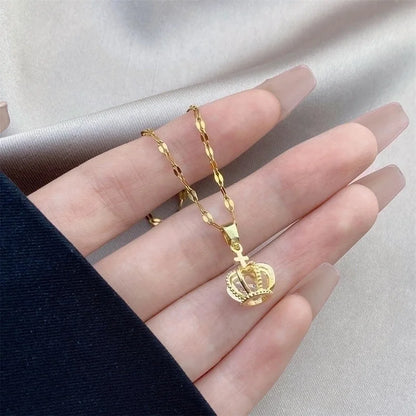 Minimalist Bow Knot Titanium Steel Copper Inlay Rhinestones Pendant Necklace