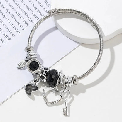 2 Pieces Elegant Lady Heart Shape Butterfly 304 Stainless Steel Alloy Bangle In Bulk