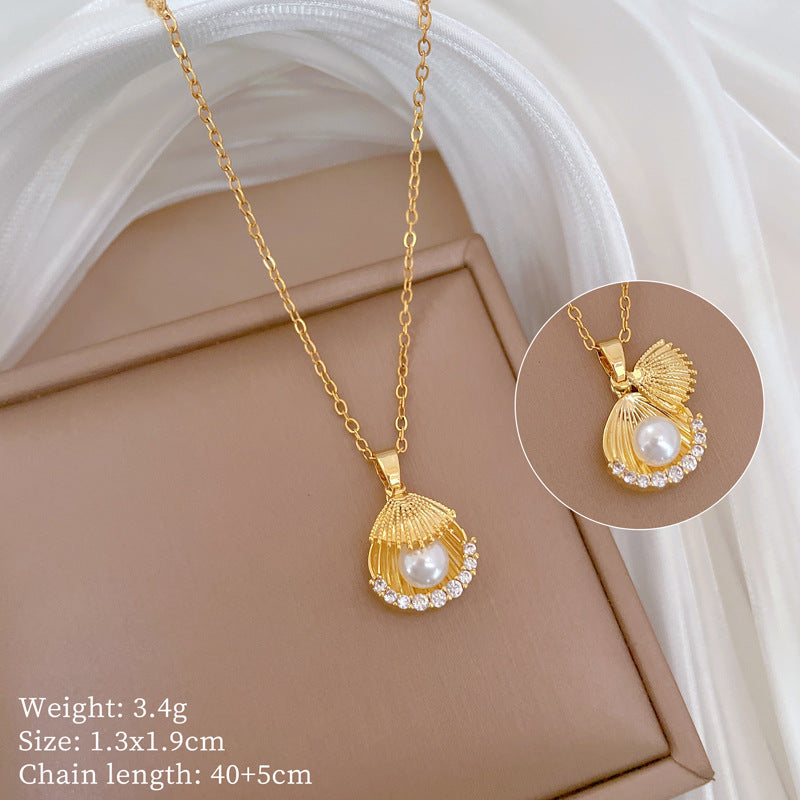 Minimalist Geometric Titanium Steel Diamond Inlay Necklaces