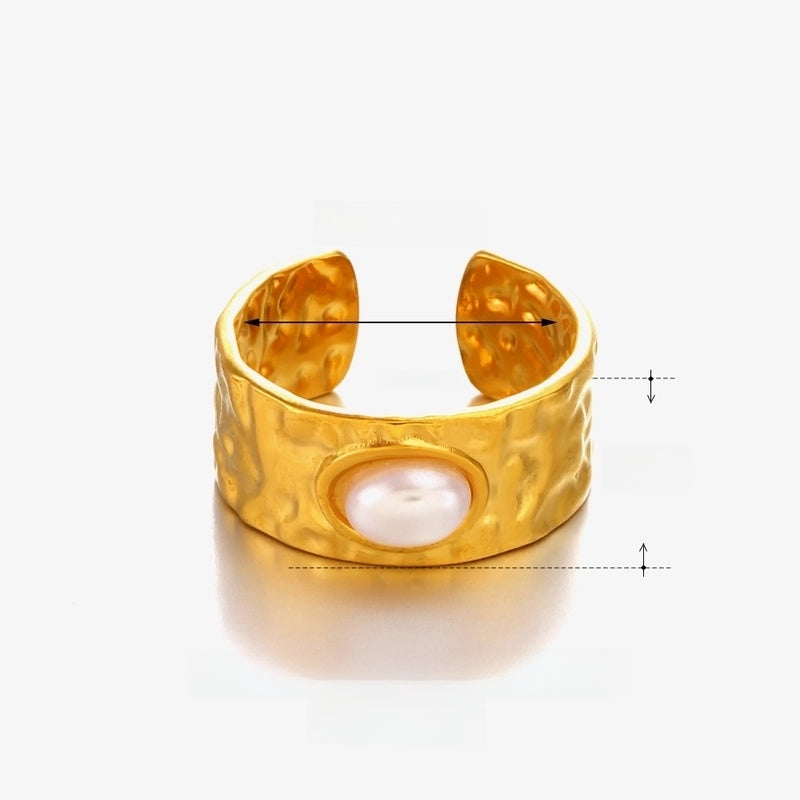 Vintage Style Oval 304 Stainless Steel Artificial Pearls 18K Gold Plated Plating Open Rings