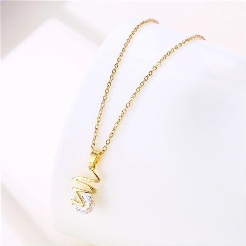 Stainless Steel Titanium Steel 18K Gold Plated Minimalist Plating Inlay Flower Dragonfly Butterfly Zircon Pendant Necklace