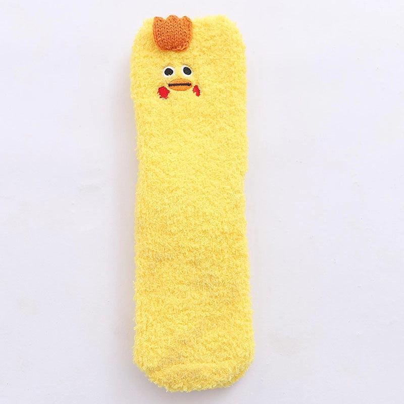 29 Cartoon Straight Embroidered Three-dimensional Animal Coral Fleece Christmas Warm Home Floor Socks Half Velvet Tube Socks