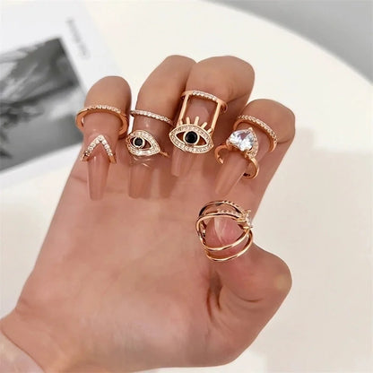 Luxurious Geometric Devil's Eye Heart Shape Copper Rhinestones Zircon Rings In Bulk