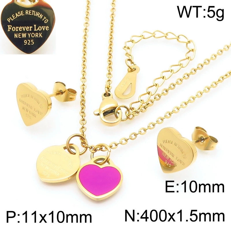Minimalist Heart Shape 304 Stainless Steel 18K Gold Plated Jewelry Set