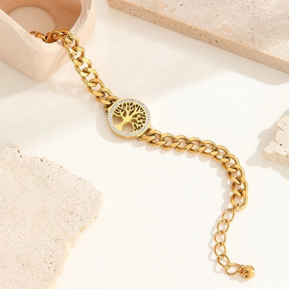 3 Pieces Elegant Four Leaf Clover Life Tree Titanium Steel Cuban Link Chain Curb Chain Bracelets In Bulk