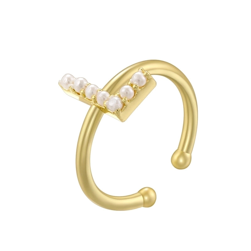 Copper 18K Gold Plated Plating Inlay Letter Artificial Pearls Open Rings