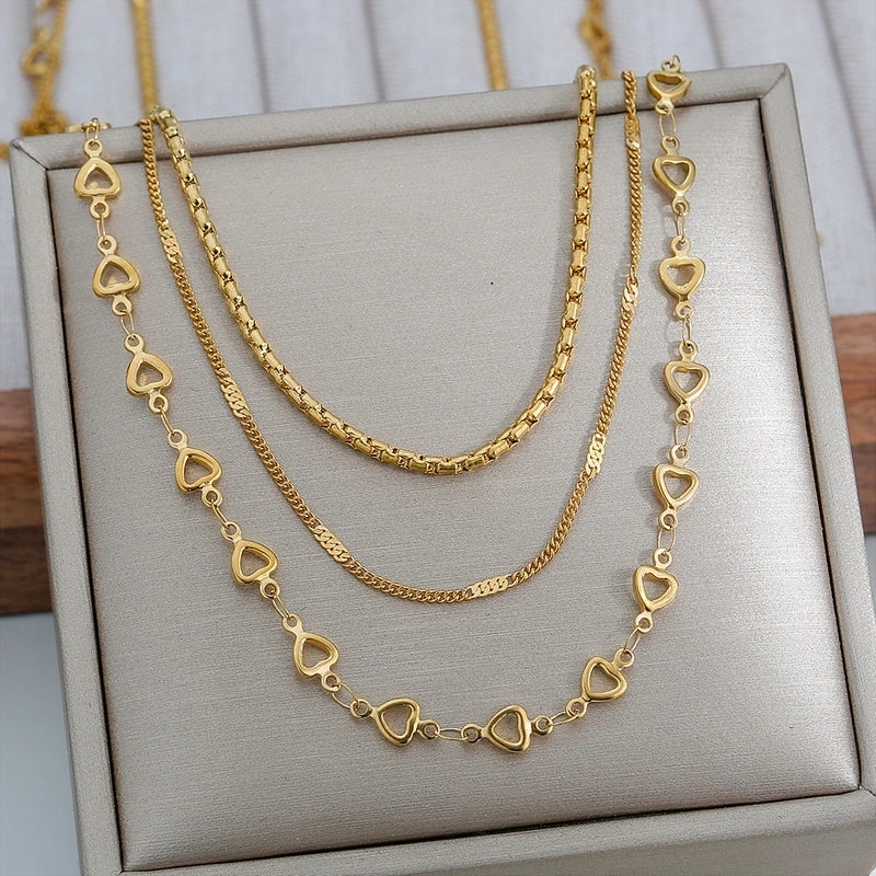 Hip-Hop Hawaiian Tropical Solid Color 304 Stainless Steel Three Layer Necklace