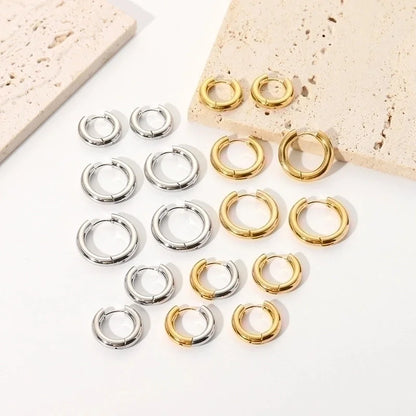 1 Pair Minimalist Round Plating 201 Stainless Steel 18K Gold Plated Hoop Earrings