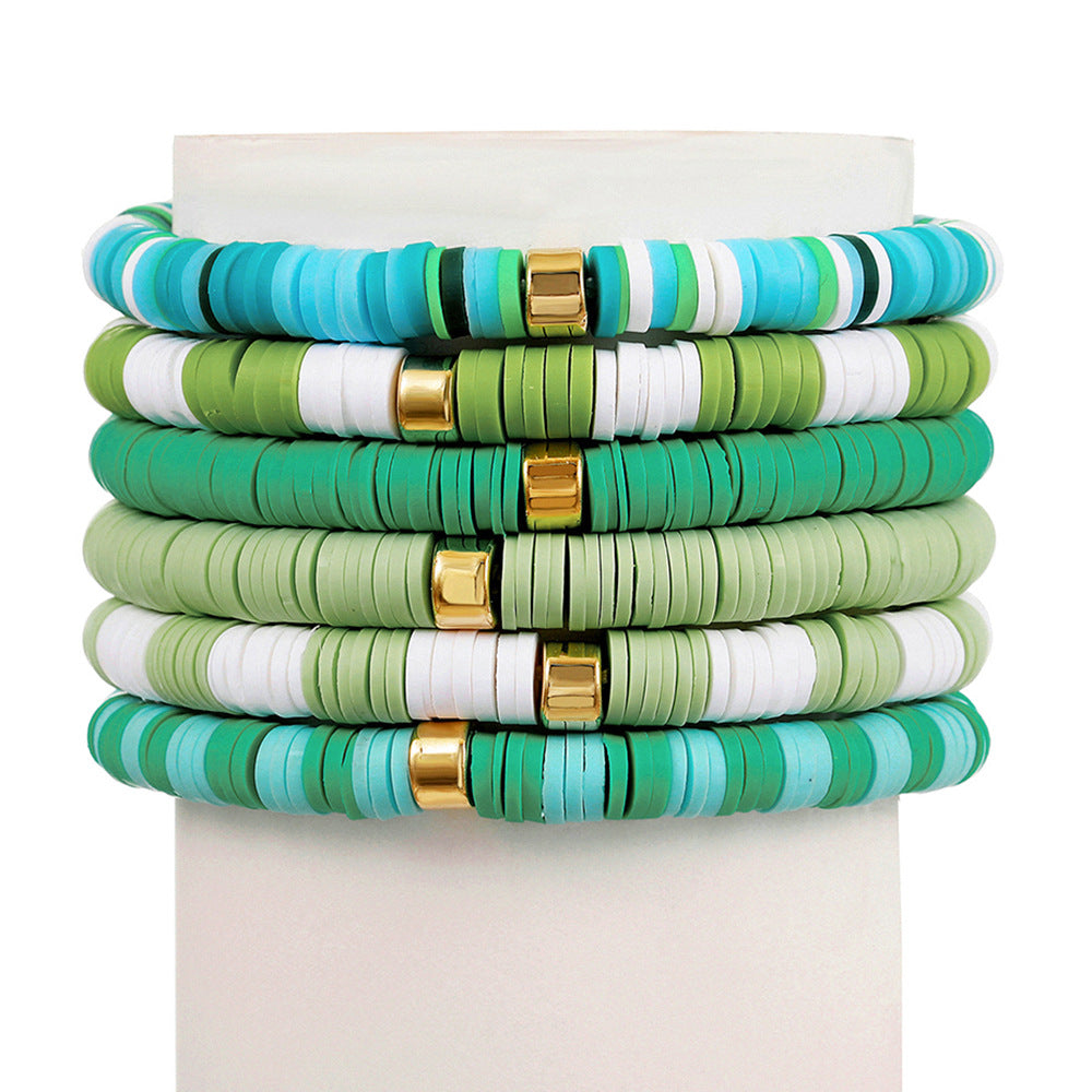 2 Sets Bohemian Colorful Soft Clay Bracelet Halloween Beaded Bracelet 6-piece Set