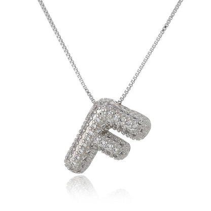 Copper Inlay Letter Zircon Pendant Necklace