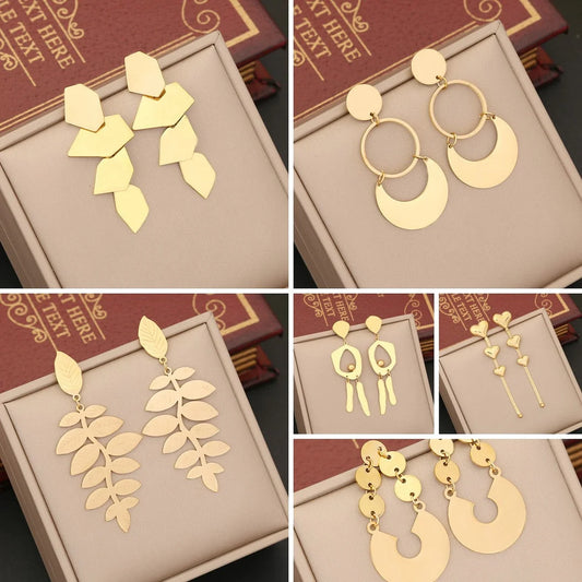 Expressive Leaf Stainless Steel Electroplating Stud Earrings