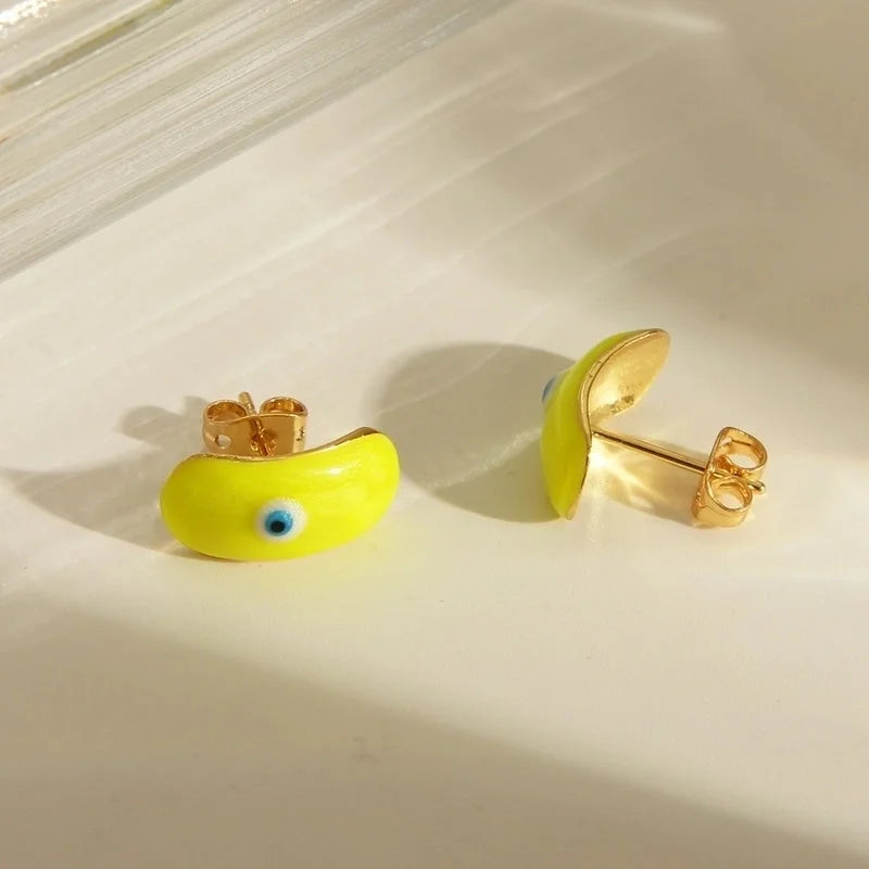 Y2K Sweet Devil's Eye Enamel Copper 18K Gold Plated Ear Studs