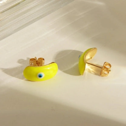 Y2K Sweet Devil's Eye Enamel Copper 18K Gold Plated Ear Studs