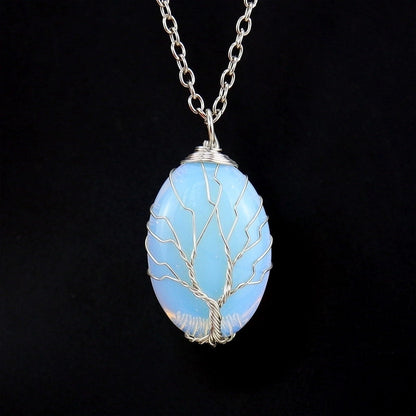 Minimalist Leaf Alloy Natural Stone Knitting Pendant Necklace