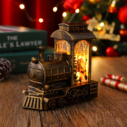 2 Pieces Christmas Decoration Glowing Santa Claus Driving Train Night Light Wind Lantern Christmas Gift Ornament