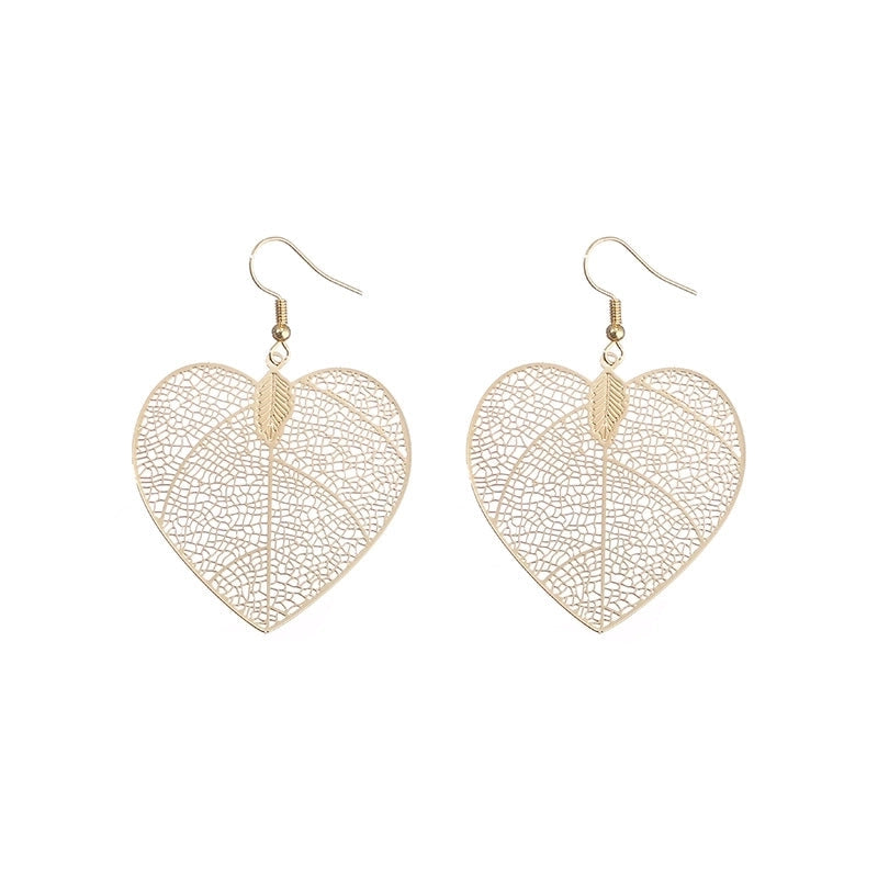 1 Pair Casual Minimalist Leaf Plating Hollow Out Carving Copper Drop Earrings