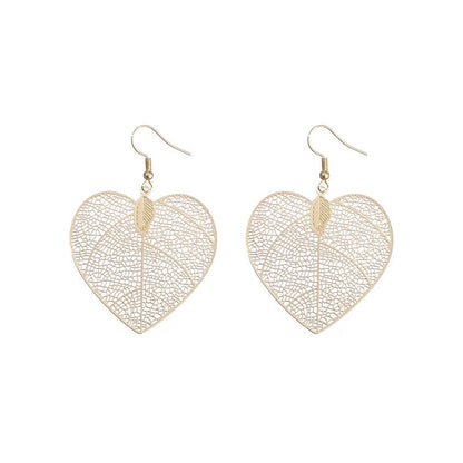1 Pair Casual Minimalist Leaf Plating Hollow Out Carving Copper Drop Earrings