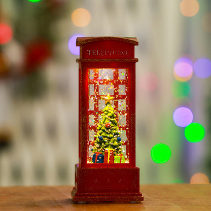 2 Pieces Christmas Light-up Water-filled Christmas Lantern Desktop Ornament Santa Claus Interior Scene Telephone Booth Gift