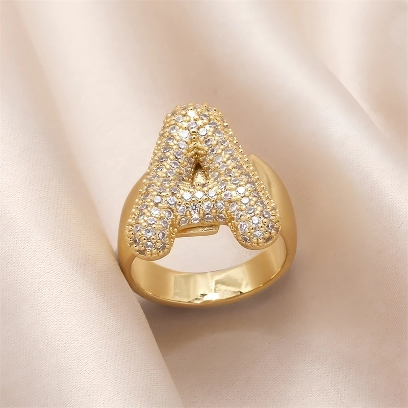 Copper Inlay Letter Zircon Open Rings