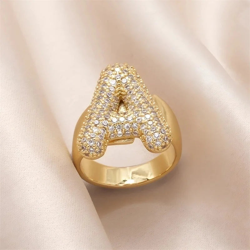 Copper Inlay Letter Zircon Open Rings