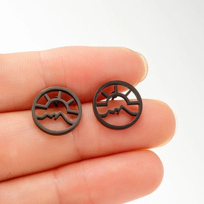 1 Pair Minimalist Sun Mountain Polishing Plating 304 Stainless Steel 18K Gold Plated Ear Studs