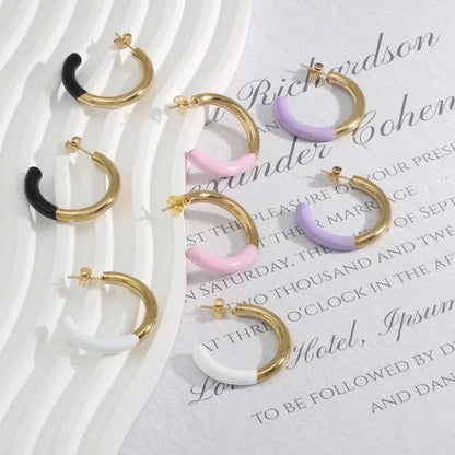 1 Pair Elegant Romantic Commute C Shape Enamel Plating 304 Stainless Steel 18K Gold Plated Ear Studs