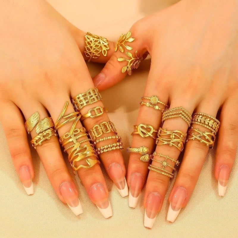 Minimalist Classic Style Geometric 304 Stainless Steel 18K Gold Plated Open Rings