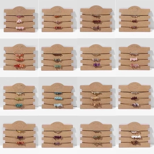 Fashion Irregular Natural Stone Polyester Woven Chain Bracelets In Bulk