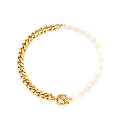 Pearl Geometric Stainless Steel 18K Gold Plated Necklaces