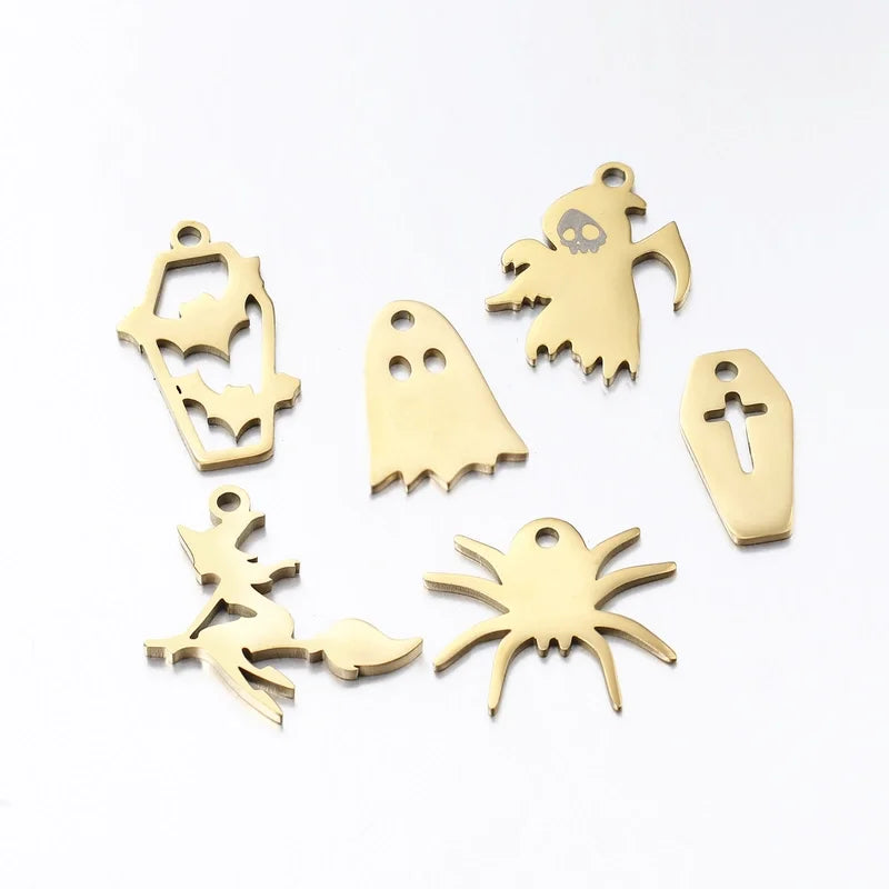 5 PCS/Package 5*21mm 304 Stainless Steel Pentagram Ghost Spider Pendant Jewelry Accessories