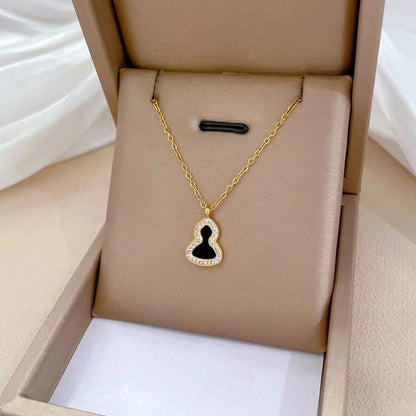 Casual Commute Geometric Titanium Steel Shell Zircon Inlay Pendant Necklace