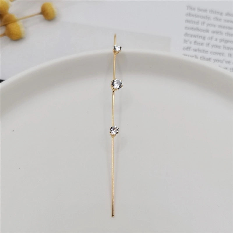 2 Pieces Trendy Zircon Ear Hook Piercing Ear Pin Female Net Red Personality Design Surrounding Ear Bone Clip Oblique Line Earrings