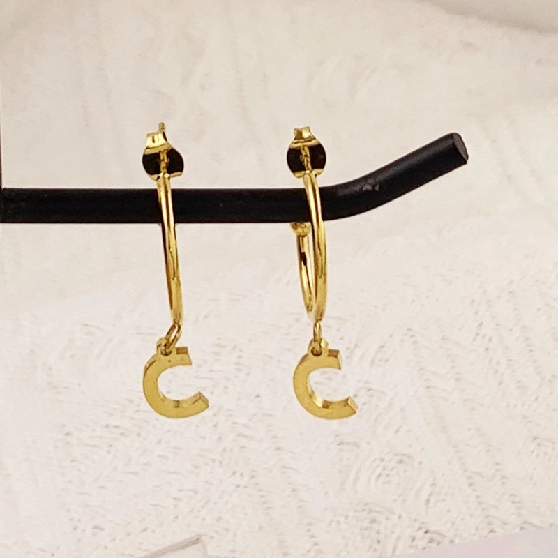 1 Pair Minimalist C Shape Letter Plating 304 Stainless Steel 18K Gold Plated Drop Earrings