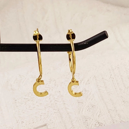 1 Pair Minimalist C Shape Letter Plating 304 Stainless Steel 18K Gold Plated Drop Earrings