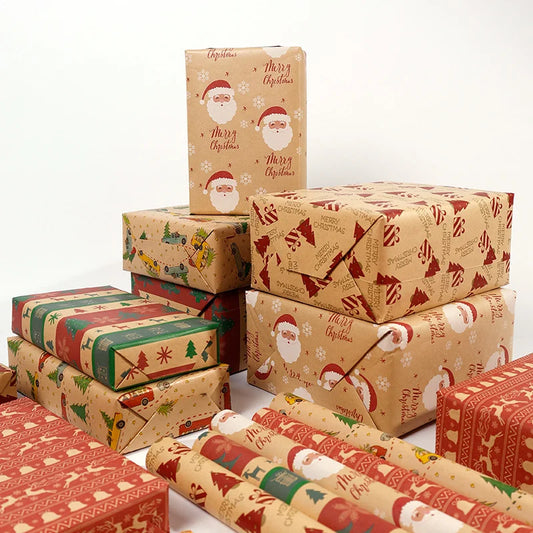 Roll Large Size 3m Christmas Kraft Paper Gift Wrapping Paper Reindeer Christmas Tree Gift