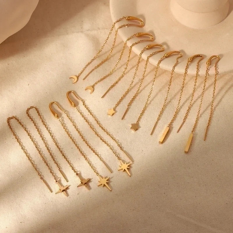 1 Pair Minimalist Classic Style Hexagram Moon Polishing Plating Inlay 304 Stainless Steel Zircon 18K Gold Plated Drop Earrings