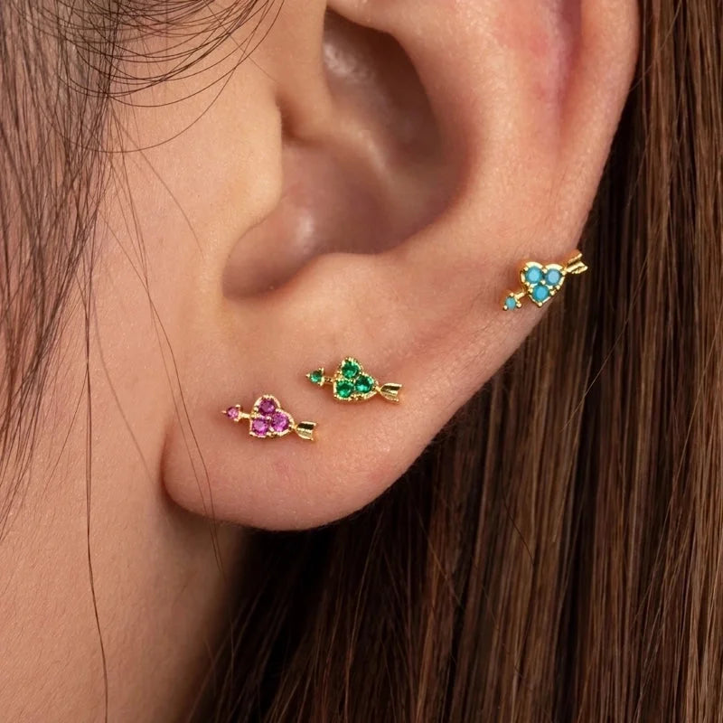 1 Piece Ear Cartilage Rings & Studs Sweet Heart Shape 316L Stainless Steel Copper Plating Inlay Zircon