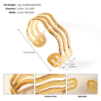 Modern Style Geometric Plant 304 Stainless Steel 18K Gold Plated Bangle In Bulk