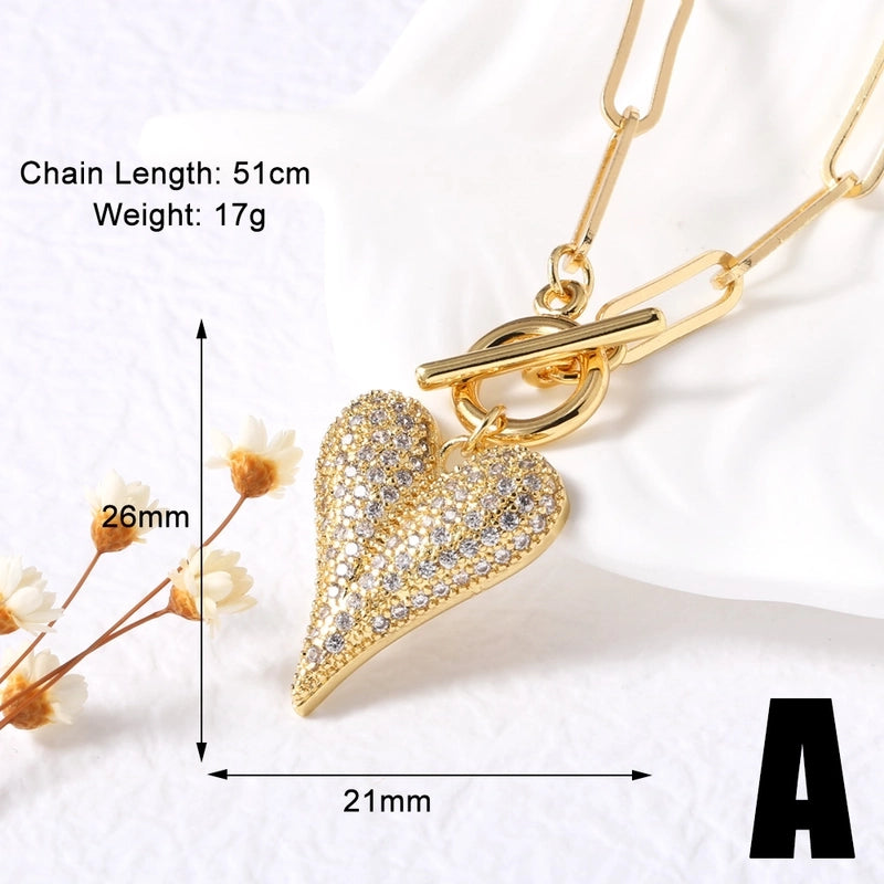 Modern Style Minimalist Water Droplets Heart Shape 201 Stainless Steel Copper Zircon 18K Gold Plated Inlay Pendant Necklace