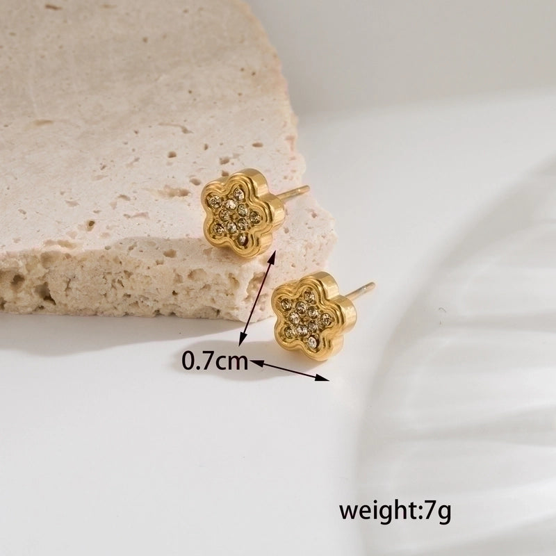 1 Pair Minimalist Classic Style Geometric Star Flower Plating Inlay Stainless Steel Zircon 18k Gold Plated Ear Studs