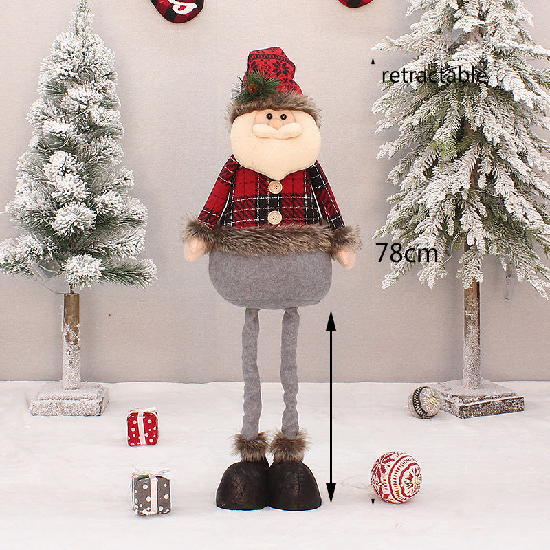 2 Pieces Christmas Stretchable Doll Red Plaid Fabric Doll Gift Elderly Snowman Mall Decoration Ornament Decoration Supplies