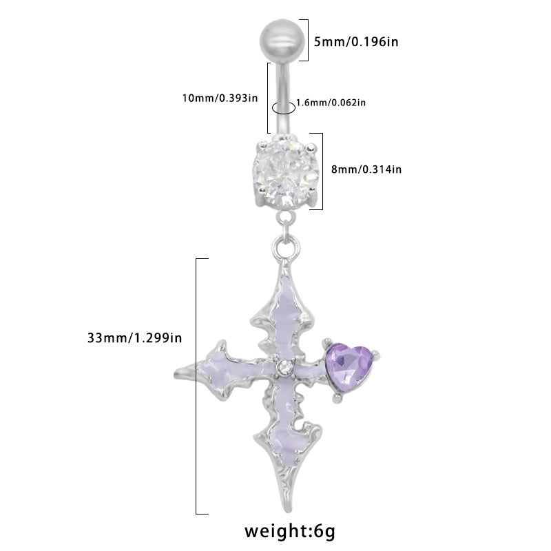 1 Piece Belly Rings Novelty Cross Heart Shape 316 Stainless Steel Alloy Epoxy Plating Rhinestones Glass White Gold Plated