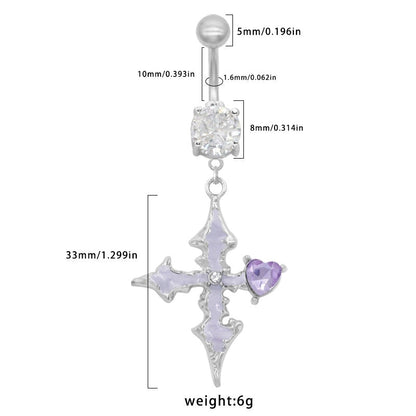 1 Piece Belly Rings Novelty Cross Heart Shape 316 Stainless Steel Alloy Epoxy Plating Rhinestones Glass White Gold Plated
