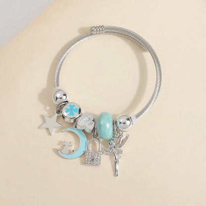 IG Style Elegant Korean Style Star Moon Butterfly 304 Stainless Steel Zircon Bangle In Bulk