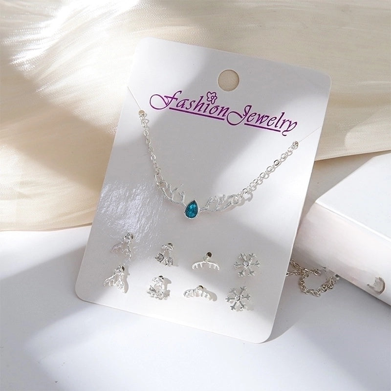New Crystal Christmas Clavicle Chain Alloy Short Necklace Earring Set