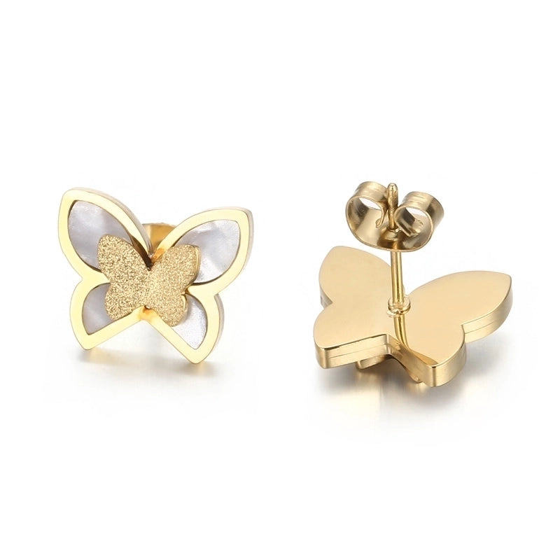 Titanium Steel 18K Gold Plated Elegant Streetwear Plating Inlay Butterfly Shell Bracelets Earrings Necklace