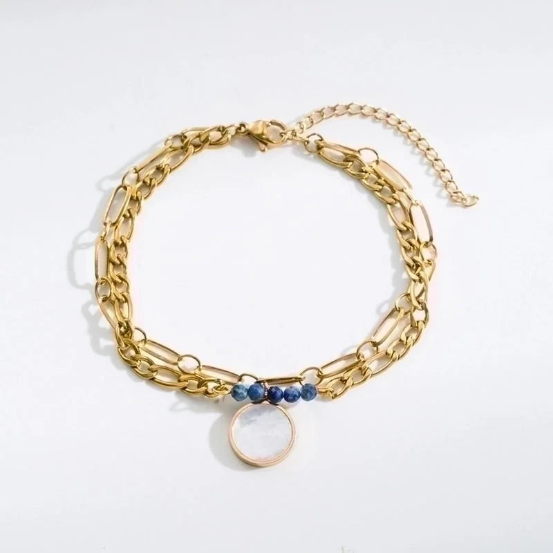 Fashion Eye Stainless Steel Natural Stone Plating 18k Gold Plated Bracelets