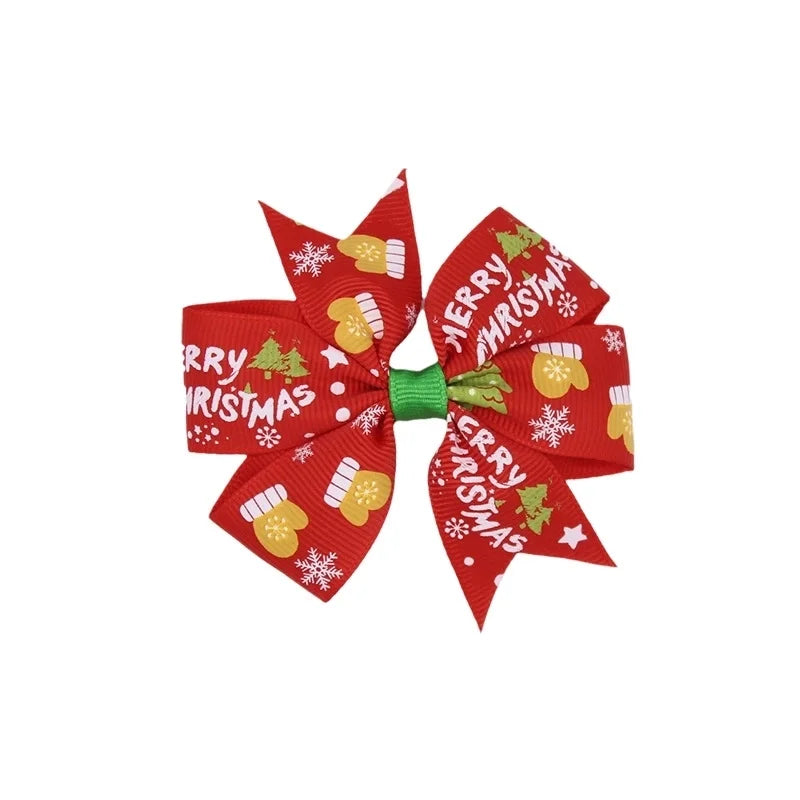 Hot Selling Christmas Party Headwear Plaid Stripe Bow Hairpin Little Girl Hairpin Accessories
