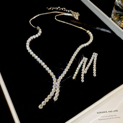 Explosions Zircon Diamond Geometric Necklace Earrings Suit Light Luxury Clavicle Chain High Sense Temperament Jewelry