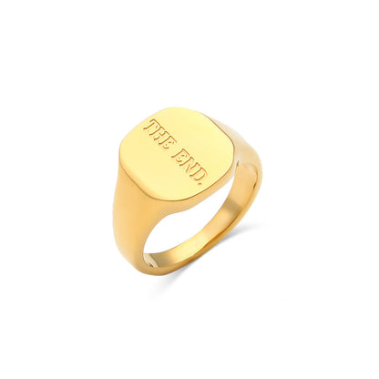 Minimalist Women Letter Number Text Stainless Steel 18K Gold Plated Rings